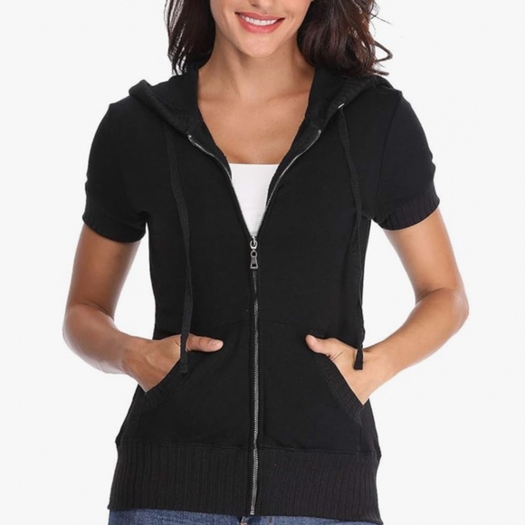 4 MISS MOLY Women's Short Sleeve Hoodie Full Zip Up Cotton Slim Fit Sweatshirt - Picture 1 of 10